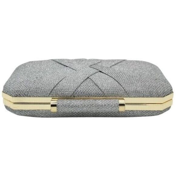 INC International Concepts Lindsayy XX lurex metallic clutch shoulder bag SILVER - Picture 3 of 14